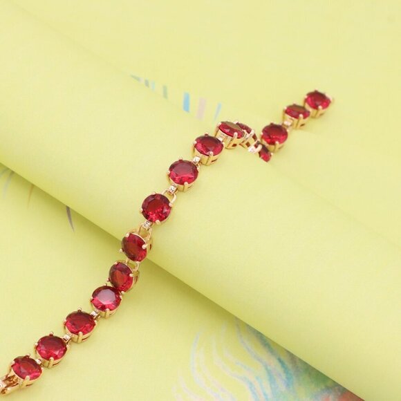 "Elegant Rose Gold Bracelet with Bold Red Stones, XPBL1023 - Picture 3 of 11